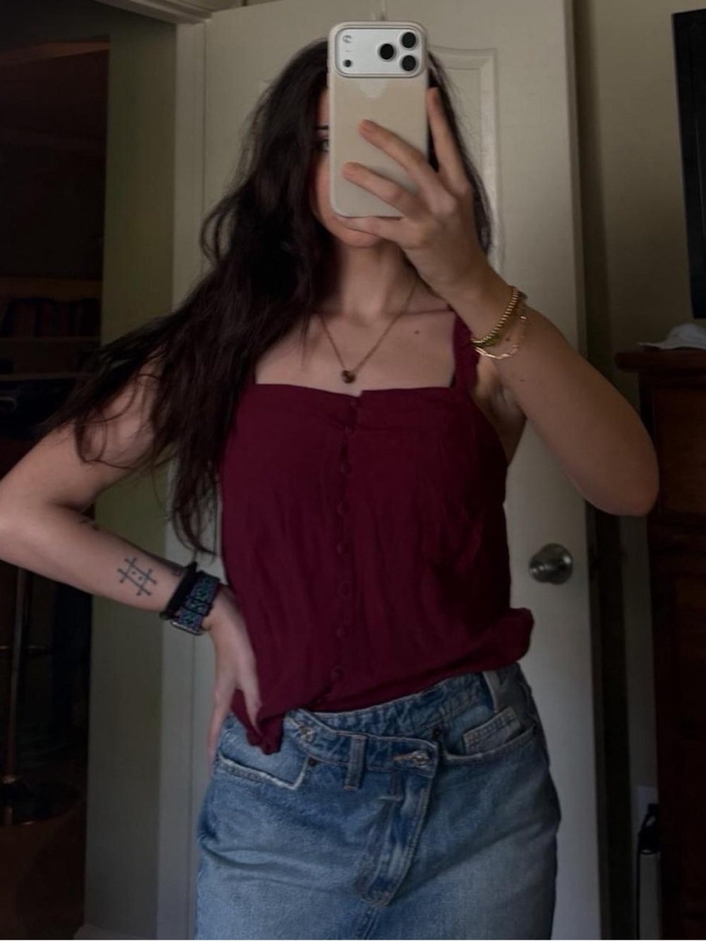 Madewell Burgundy Button Tank Top